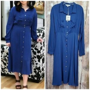 𝅺Davi & Dani Blue Button Front Midi Dress